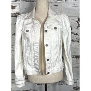 LA VIE REBECCA TAYLOR Classic Distressed Denim Jacket White Sz S EUC